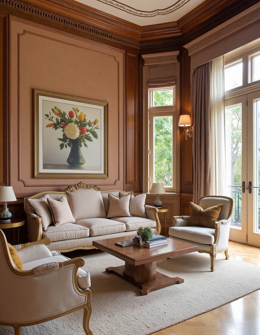 Rococo design - Earthy Rococo Living Room: Natural Materials & Muted Tones - Rococo living room: natural elegance. This photo showcases...