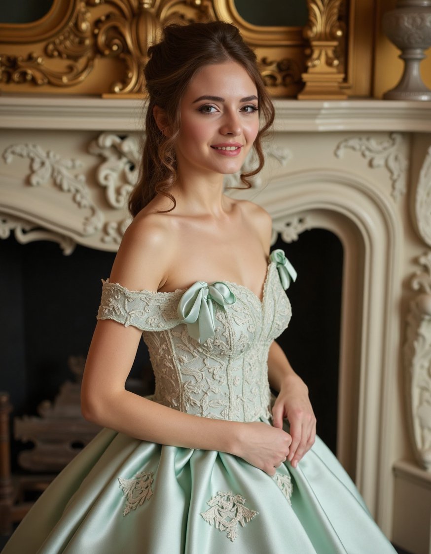 Rococo design - Rococo Fashion: Elegant Silk Gown & Interior - Rococo fashion at its finest! This photo is...
