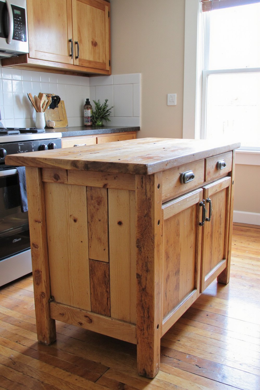 Wood kitchen island ideas - Rustic Reclaimed Wood DIY Kitchen Island - I love this reclaimed wood kitchen island! Its...