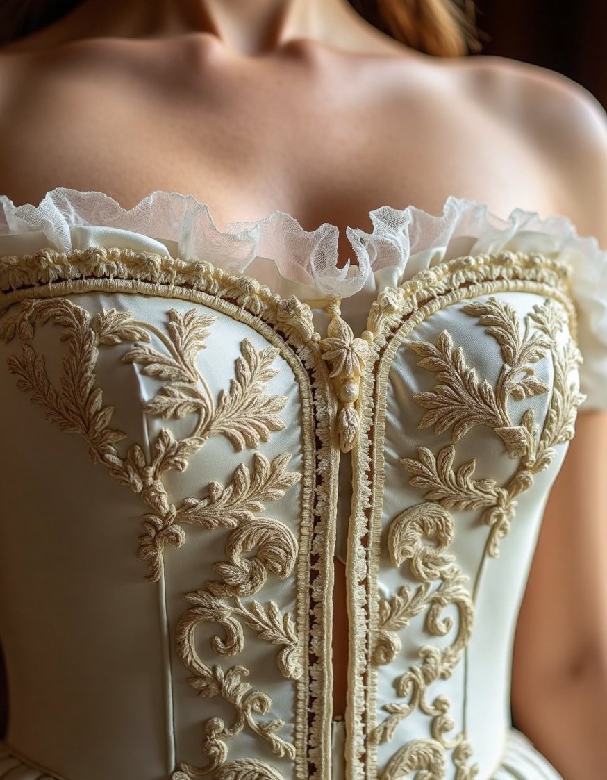 Rococo design - Intricate Rococo Embroidery: Silk Garment Detail - Rococo fashion: exquisite detail. This close-up showcases incredible...