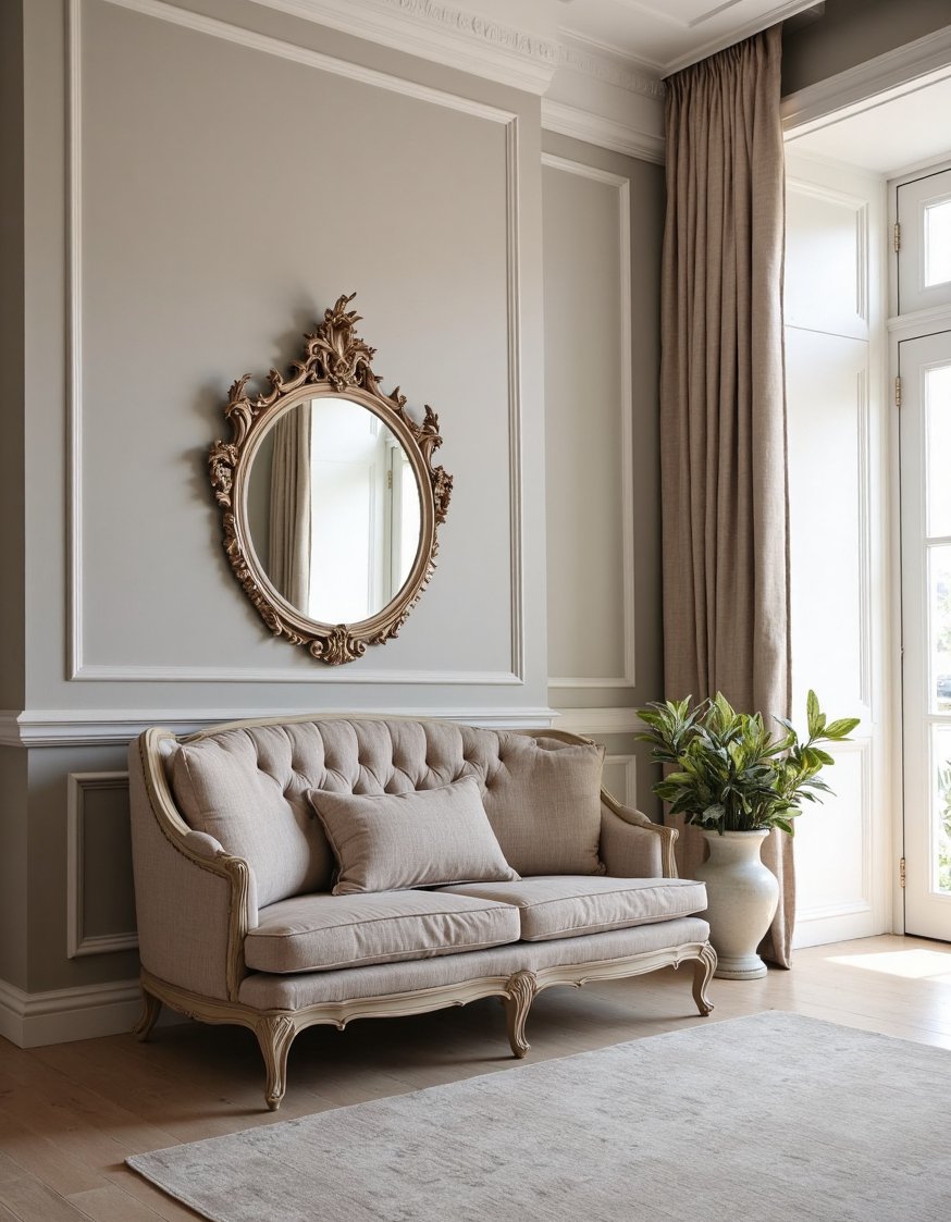 Rococo design - Modern Rococo Living Room: Muted Elegance - Rococo living room, minimalist style. Muted colors and...