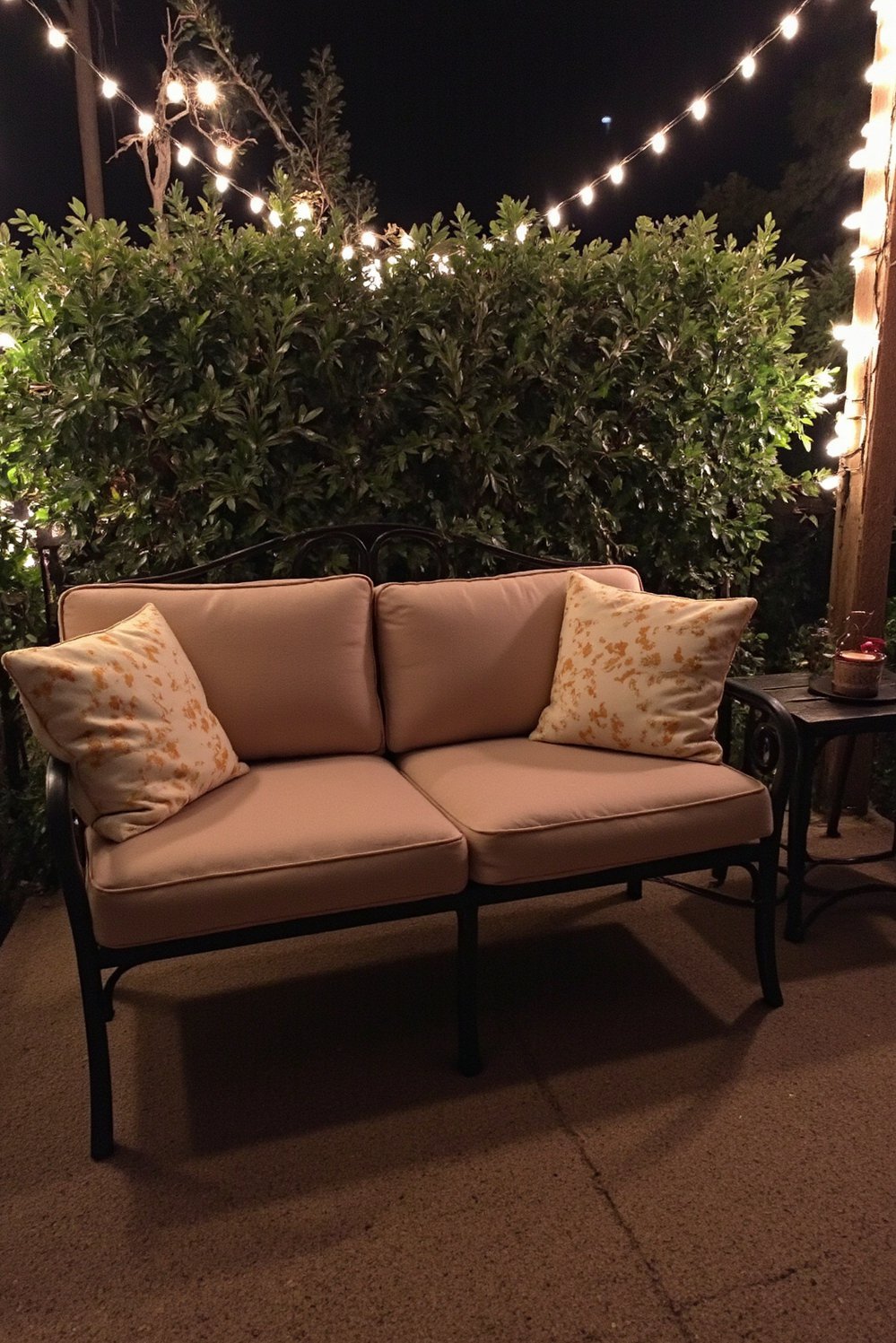 patio furniture ideas - Romantic Patio Furniture Ideas: Cozy Wrought Iron Loveseat - Cozy patio furniture ideas for romantic evenings. I...