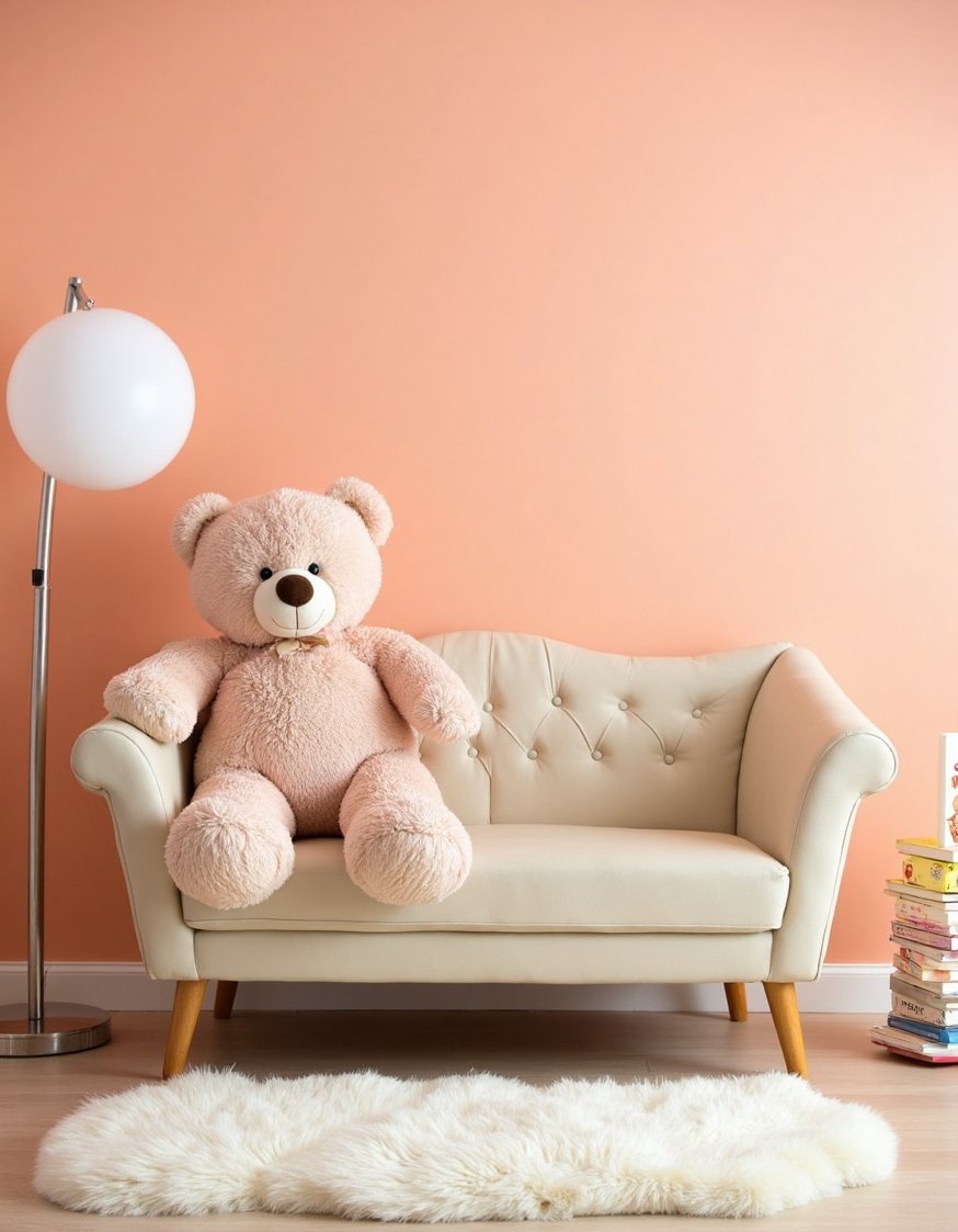 Cutecore room ideas - Peach Walls & Teddy Bear: Cozy Cutecore Room - Cozy cutecore room ideas! Soft peach walls make...