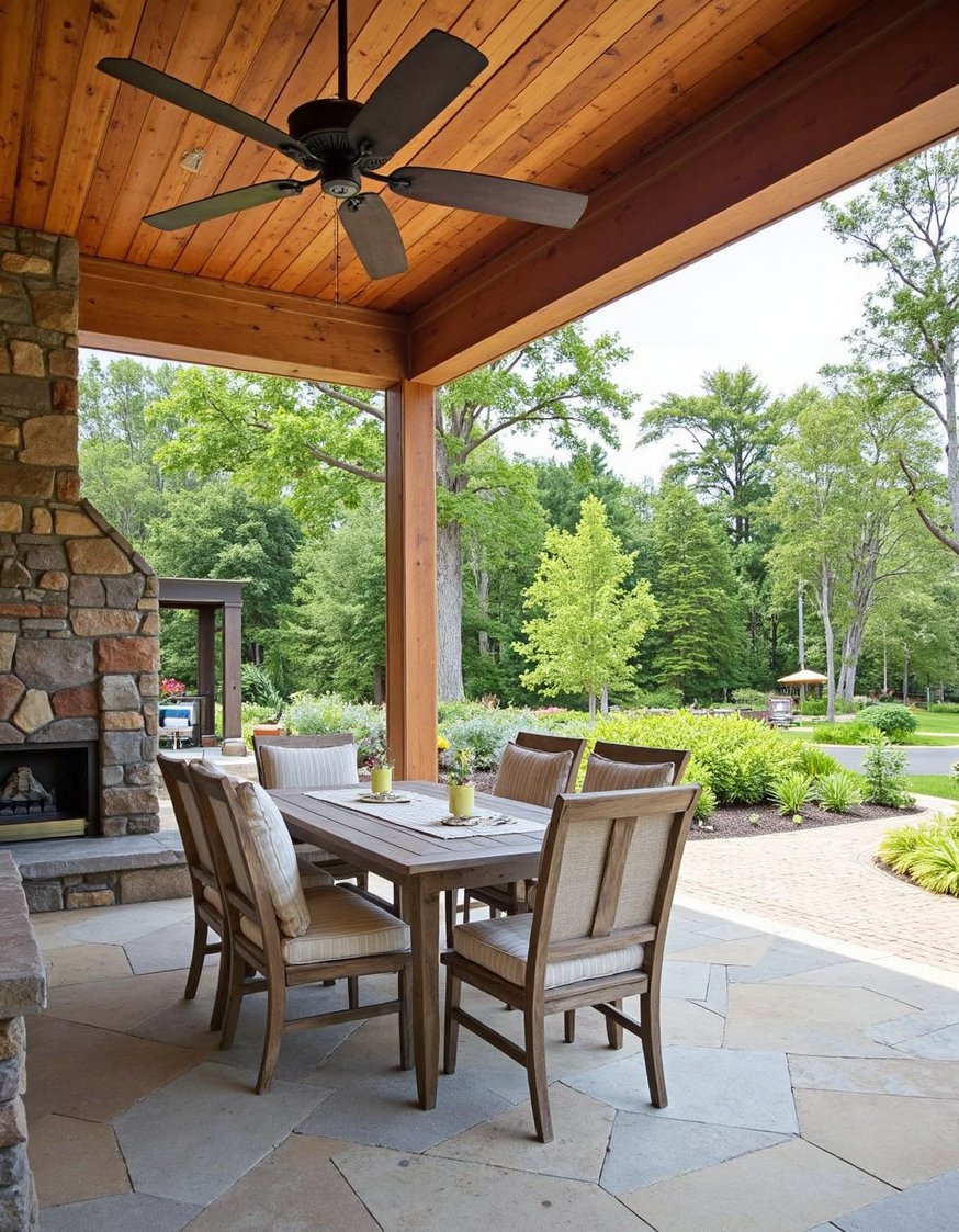 beach hosue patio ideas - Rustic Coastal Patio: Stone Fireplace & Wildflower Garden - Rustic coastal patio ideas: This outdoor space is...