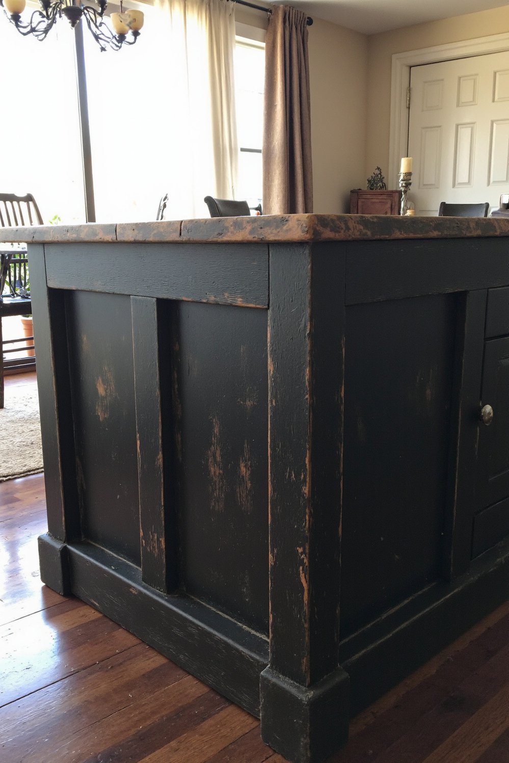 Wood kitchen island ideas - Rustic Kitchen Island: Dark Wood & Distressed Design - Rustic kitchen island: dark wood, distressed black finish....