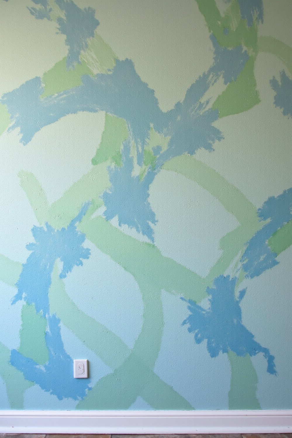 Hand painted wall pattern - Serene Blue & Green Hand-Painted Accent Wall - DIY accent wall with a calming design. Flowing...