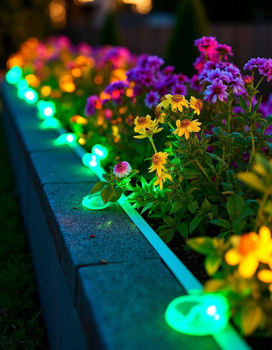 garden decor lights ideas - Modern Backyard Lighting: DIY Garden Decor Ideas - Rainbow garden lighting! I used LED strip lights...
