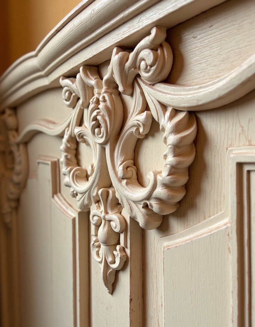 Rococo design - Intricate Rococo Wood Paneling Detail - Get lost in the details! This close-up shows...
