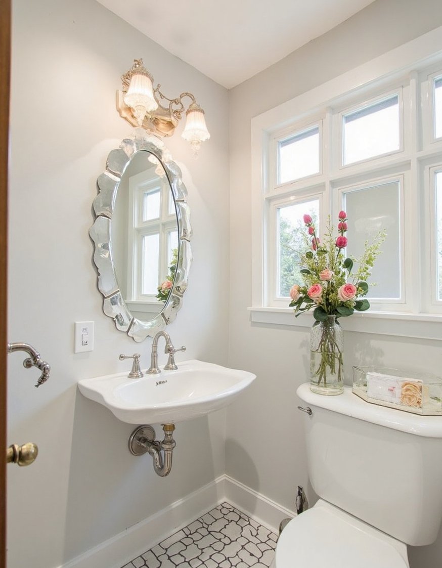 Minimalist bathroom ideas - Small Bathroom with Luxurious Metallic Accents - Small bathroom, big impact! This minimalist design uses...
