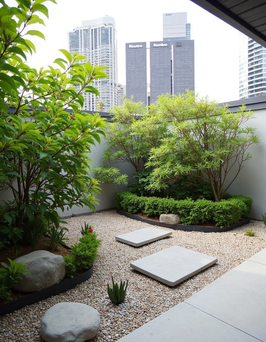 Japanese garden ideas - Rooftop Zen Garden: Minimalist Stones & Textures - This small Japanese rooftop garden is all about...