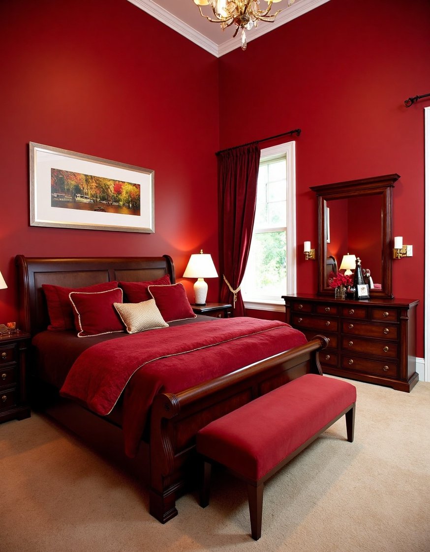 cherry bedroom ideas - Regal Red & Cherry Wood Sleigh Bed Bedroom - This sophisticated cherry bedroom is luxurious and elegant....