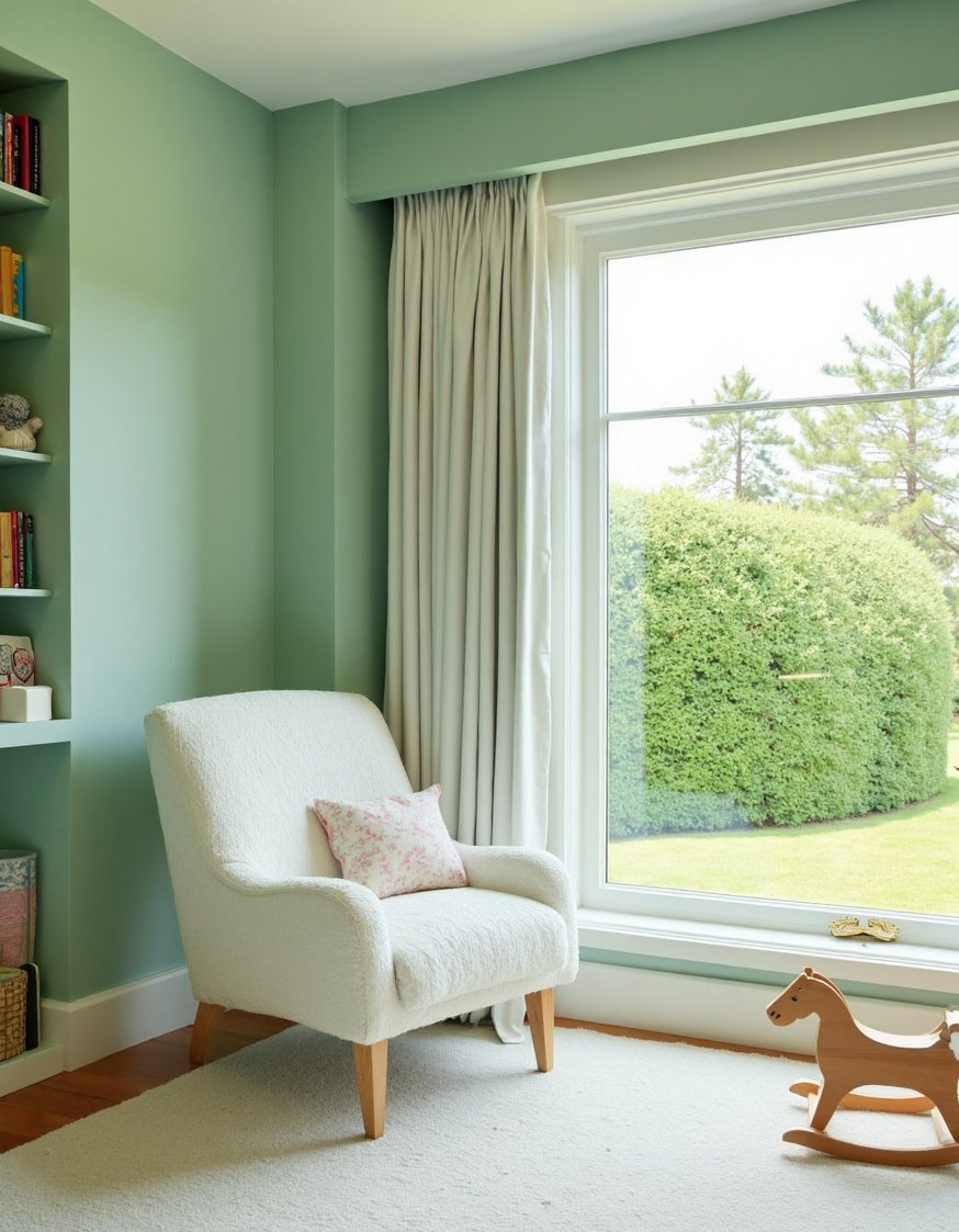 Cutecore room ideas - Seafoam Green Room: Cute Books & Rocking Horse - Dreamy cutecore bedroom aesthetic! Seafoam green walls are...