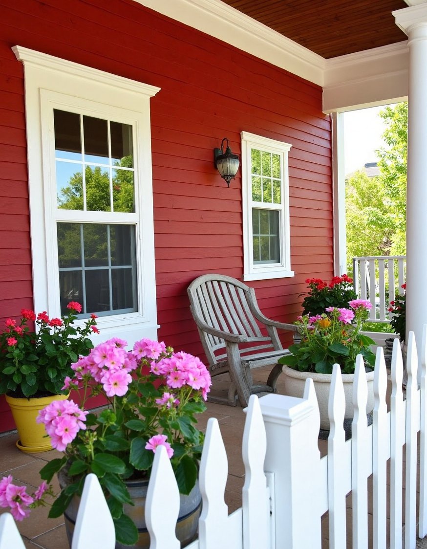 Front porch paint ideas - Classic Red Painted Porch & White Picket Fence - Classic red porch paint is always a winner!...