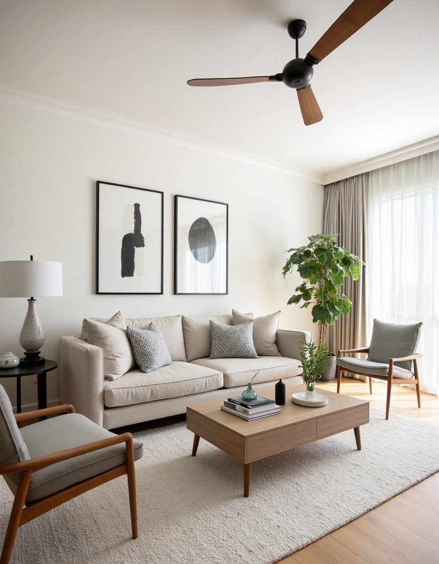 transitional living room ideas - Mid-Century Modern Transitional Living Room Design - Transitional living room: Modern meets classic. This design...