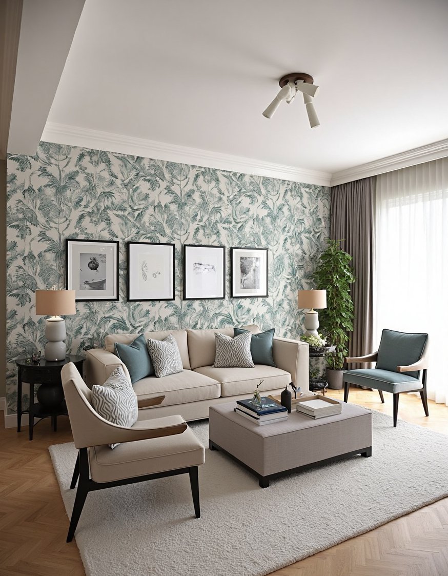 transitional living room ideas - Dramatic Statement Wall: Transitional Living Room - Transitional living rooms blend modern and traditional styles....