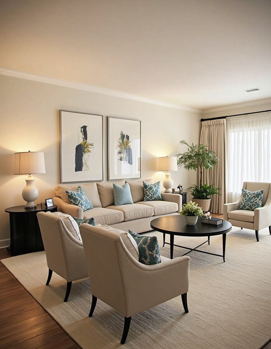 transitional living room ideas - Well-Lit Transitional Living Room: Warm & Inviting - Brighten your living room with transitional style lighting!...