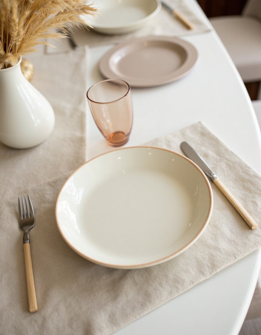 Dinner party tablescape - Elegant Dinner Party Table with Natural Accents - Elegant dinner party table setting featuring neutral colors...