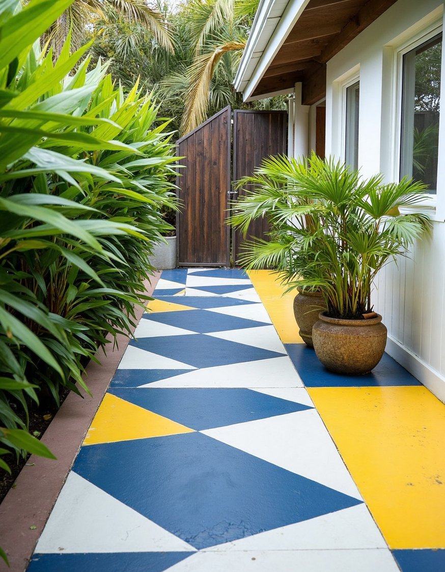 Front porch paint ideas - Geometric Painted Porch: Navy, White & Yellow - Give your porch a vibrant makeover with a...