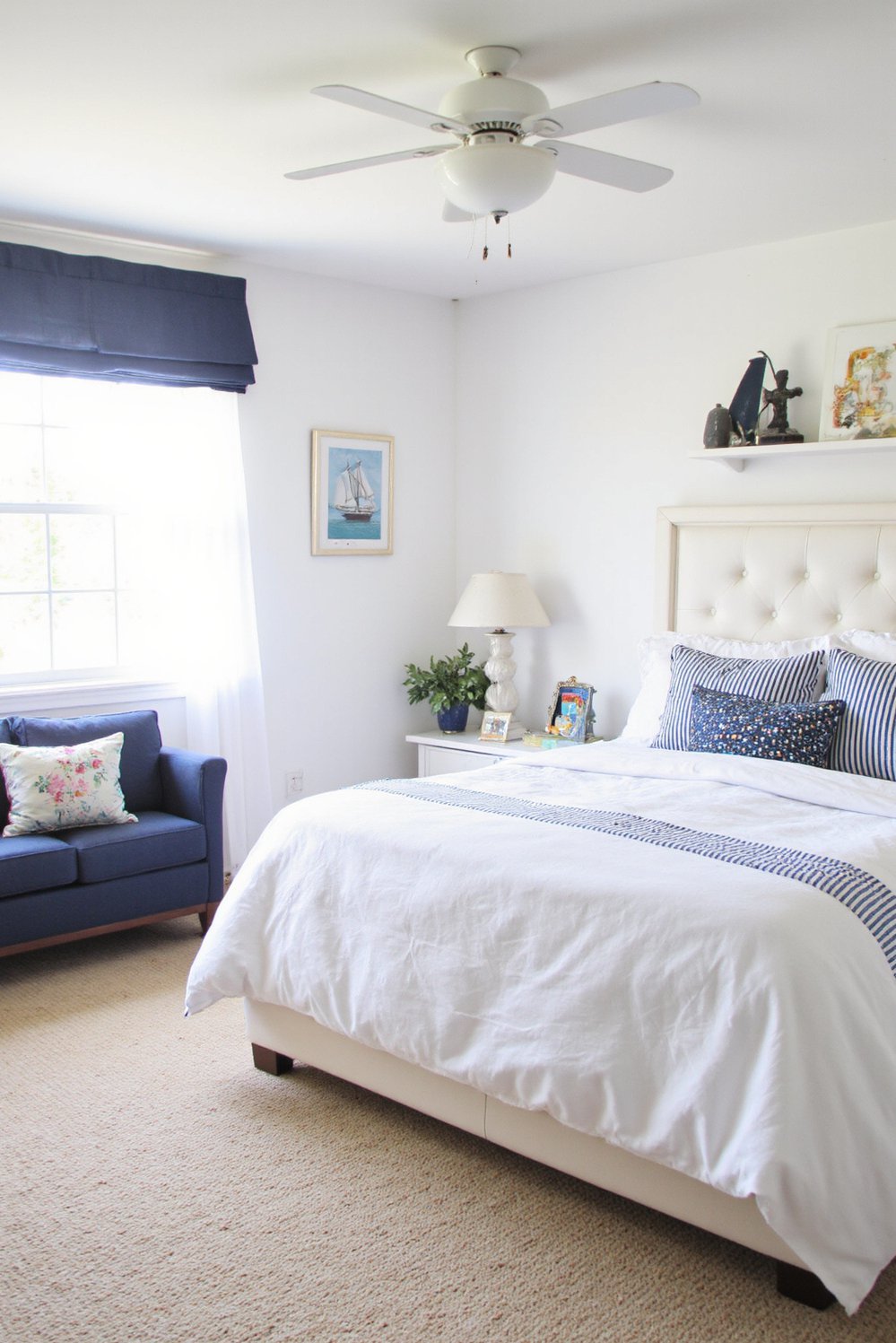 White bedroom decor ideas - Nautical White Bedroom: Navy & White Decor - This nautical-themed bedroom is playful yet calming. White...