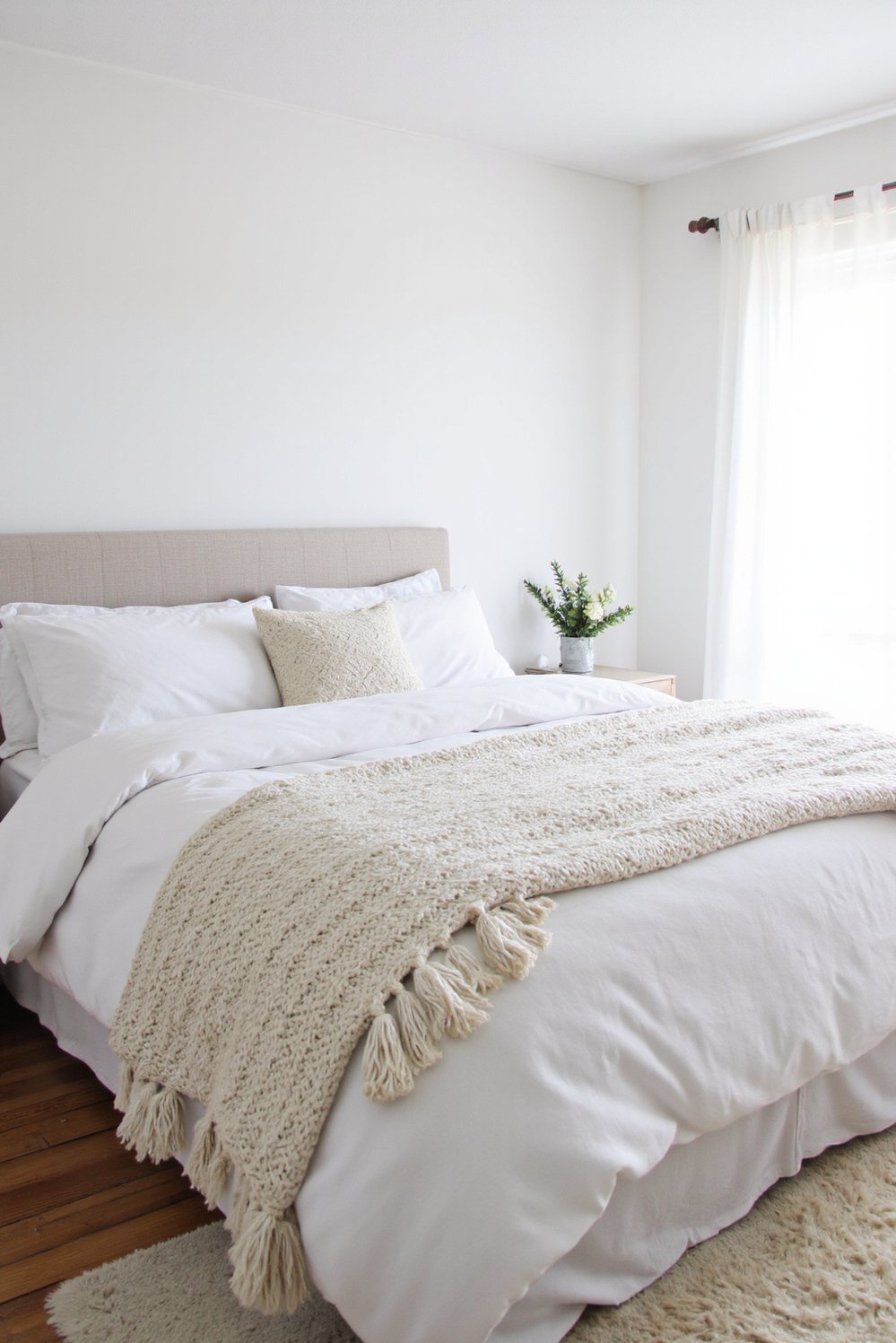 White bedroom decor ideas - Cozy White Bedroom: Texture & Dreamy Whites - Create a cozy, textured white bedroom. White walls...