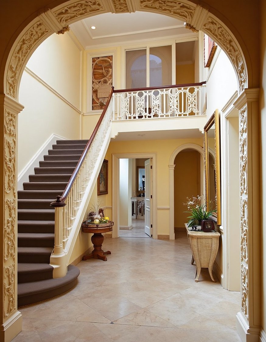 Rococo design - Grand Rococo Staircase: Ornate Interior Design - This wide shot shows a grand Rococo interior....