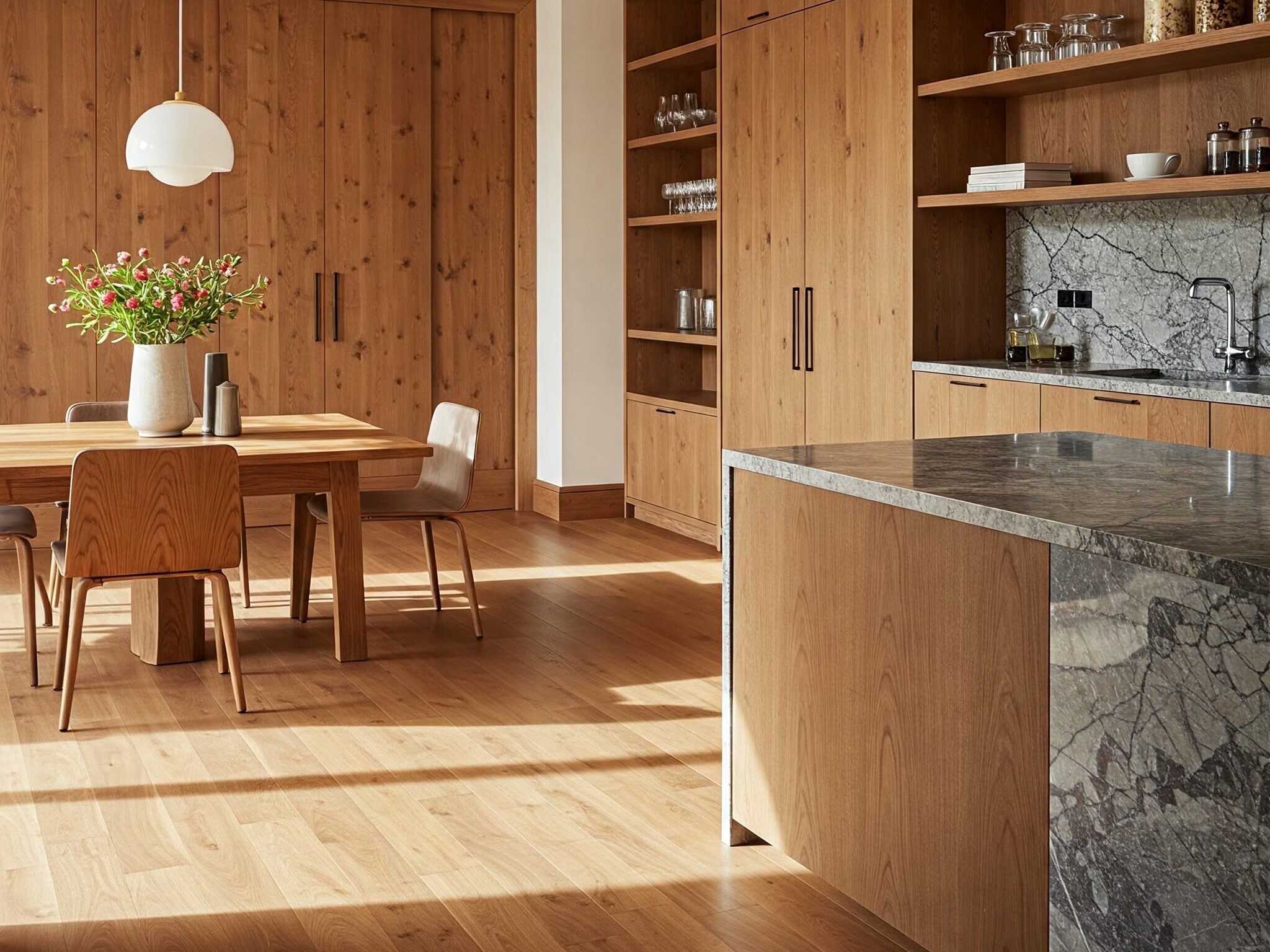 wood and stone kitchen