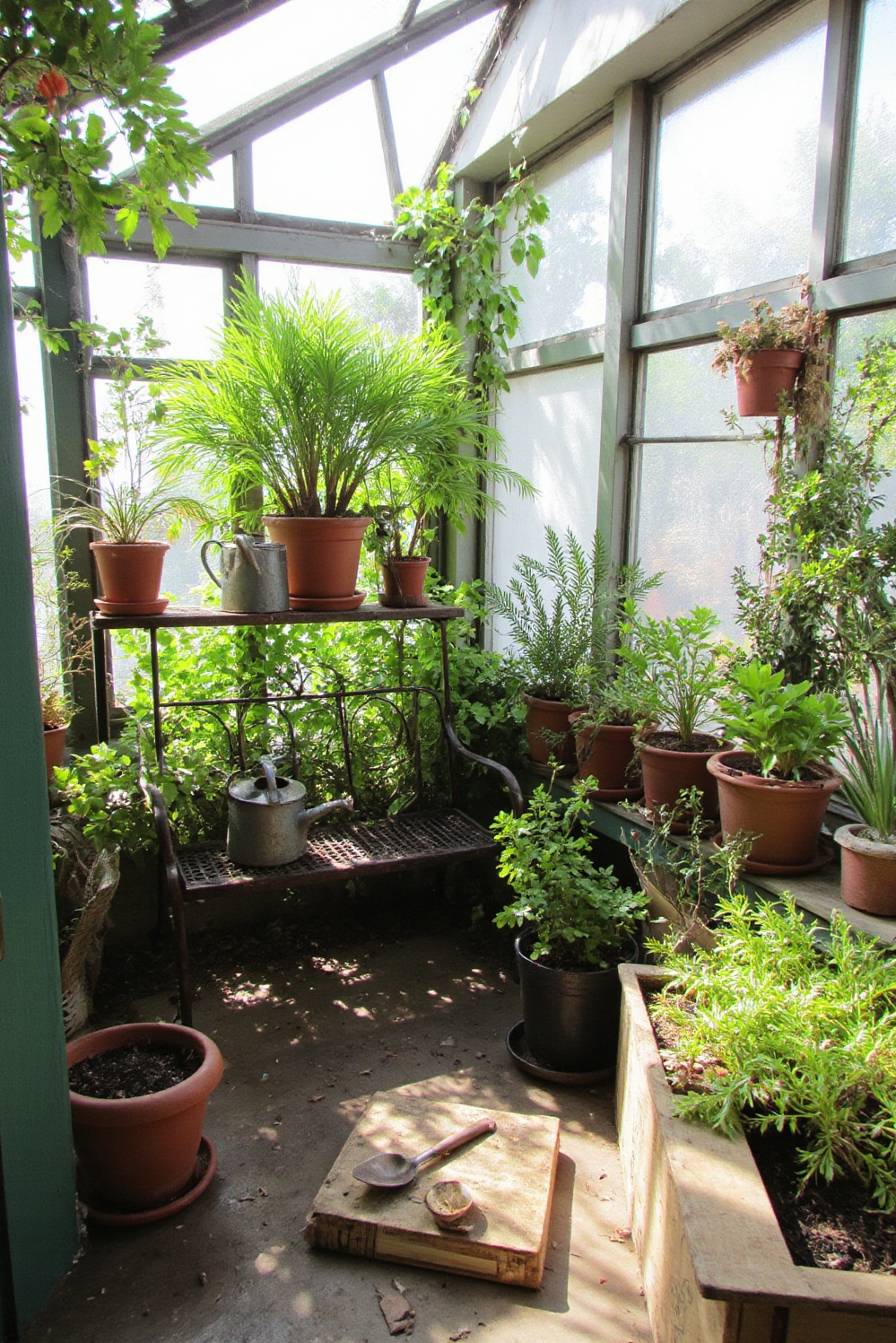 Cozy room aesthetic - Your Sun-Kissed Green Retreat - Sunlight floods this greenhouse alcove, immediately drawing you...