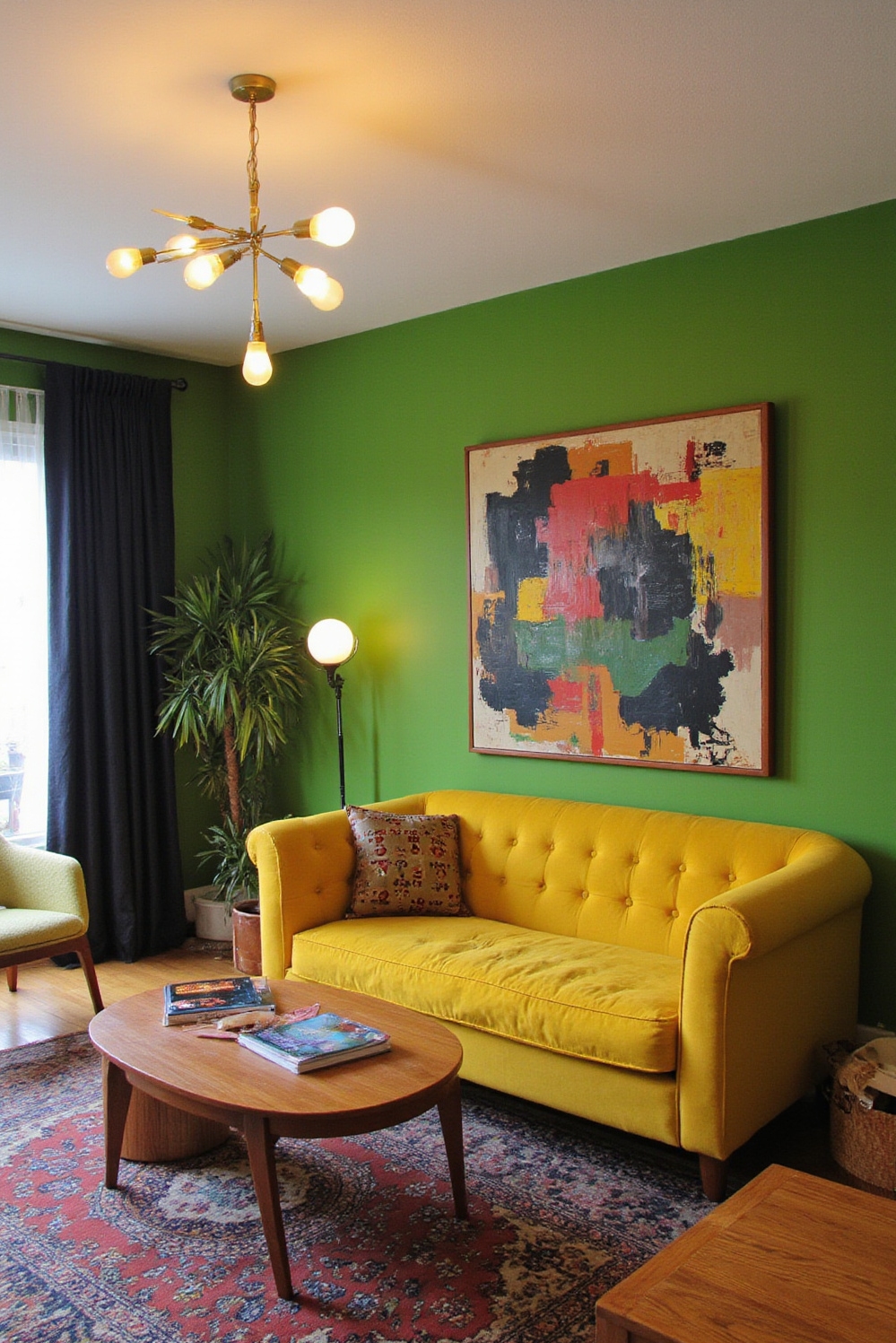 Living room colors ideas - **Avocado Green Mid-Century Hues** - ### Groovy Green Scene Avocado green walls radiate...
