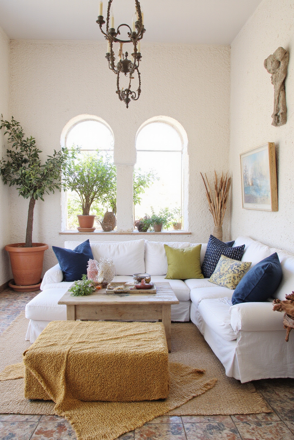Living room colors ideas - Warm Terracotta & Coastal Hues - ### Sun-Kissed Serenity: Mediterranean Living Whitewashed walls with...
