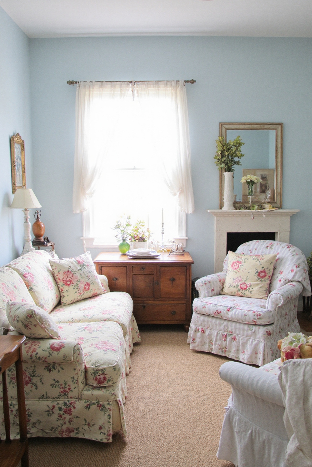 Living room colors ideas - Powder Blue Cottage Charm - ### Cottagecore Charm in Powder Blue Sunlight streams...