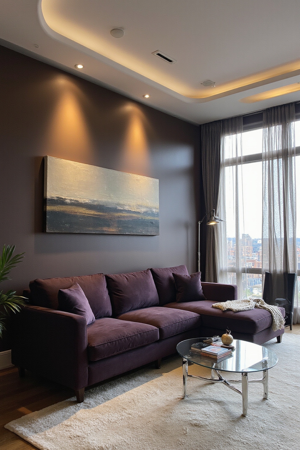 Living room colors ideas - Unlock Chic Living Room Colors - ### Taupe Tranquility Meets Plum Passion Recessed lighting...