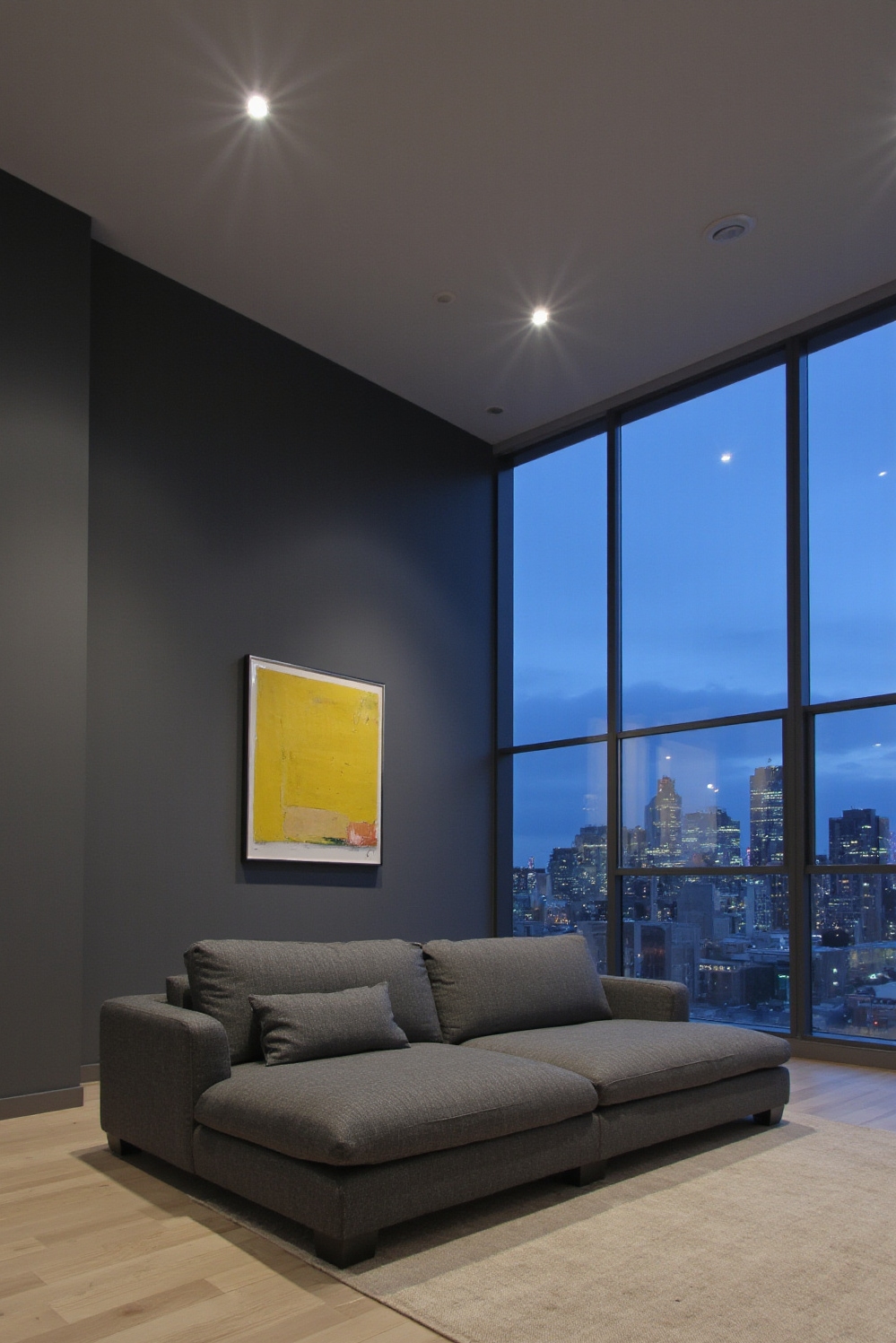 Living room colors ideas - **Grey and Yellow: Modern Elegance** - ### Charcoal Chic: Urban Minimalism Expansive windows frame...