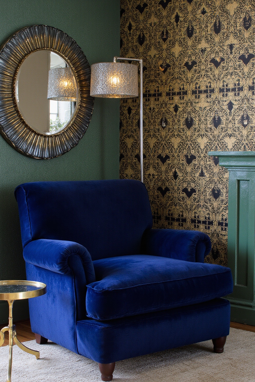 Cozy room aesthetic - Opulent Cozy Corners - A sapphire blue velvet armchair beckons, its fluted...