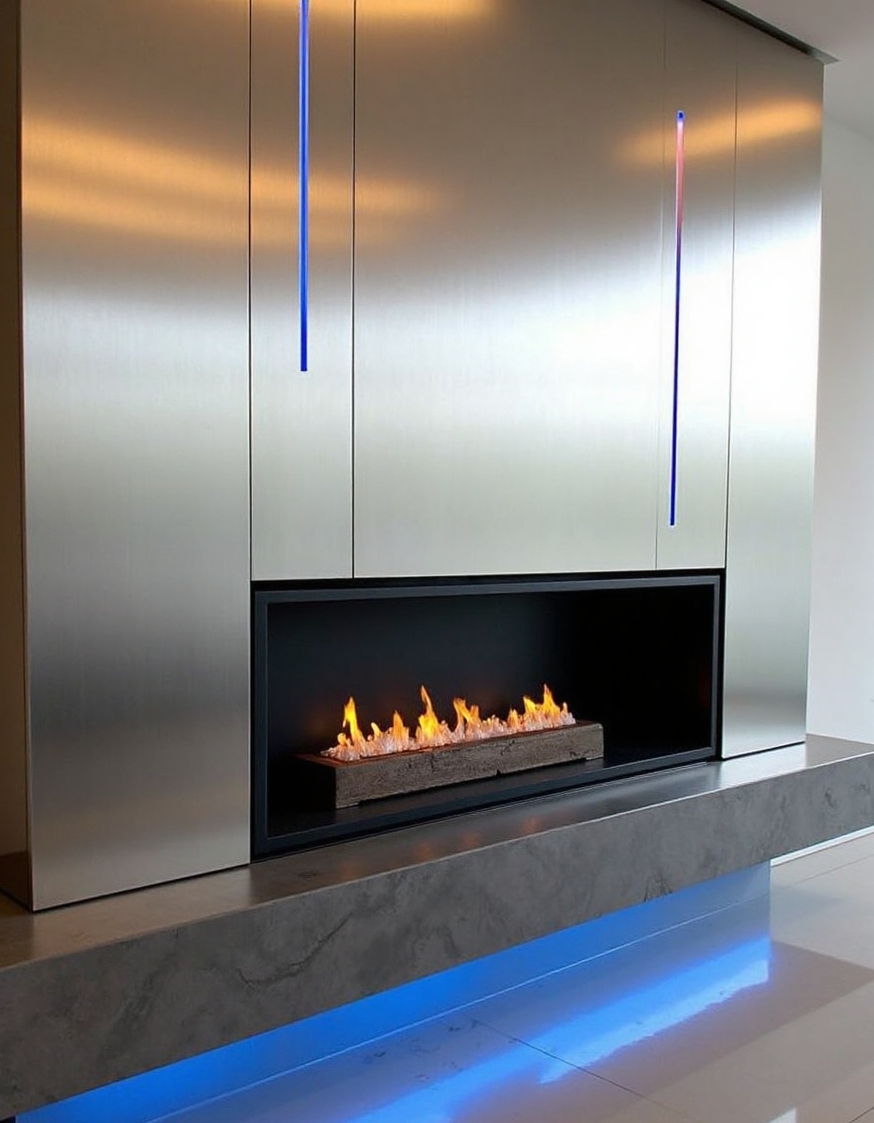 glass visually striking fireplace wall featuring 5