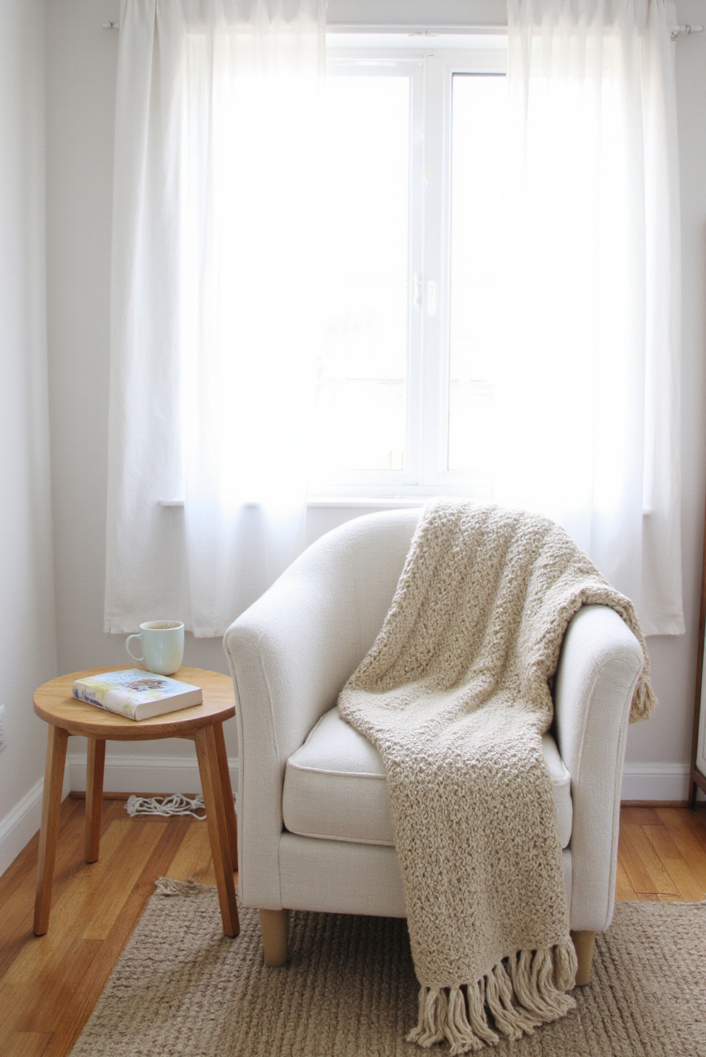 Cozy room aesthetic - Unwind In Your Cozy Nook - Sunlight streams softly through airy linen curtains, bathing...