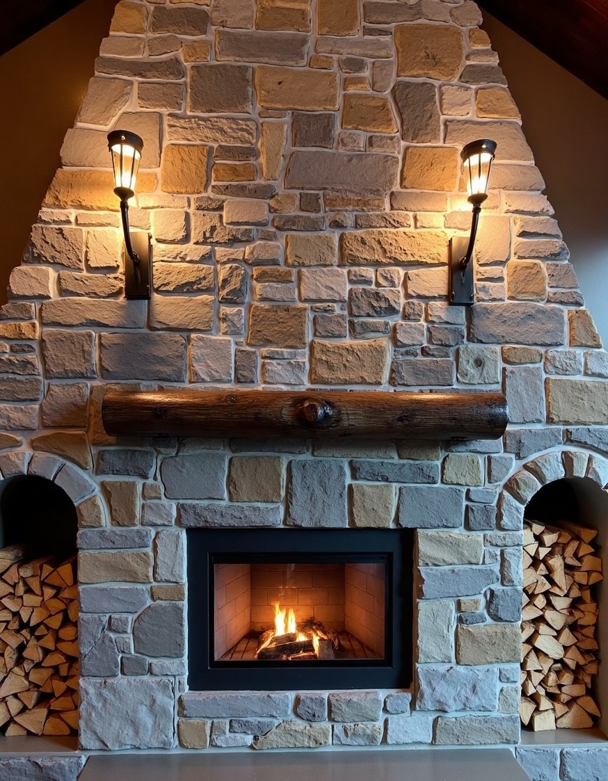 lodge fireplace wall constructed from irregularly 4 5