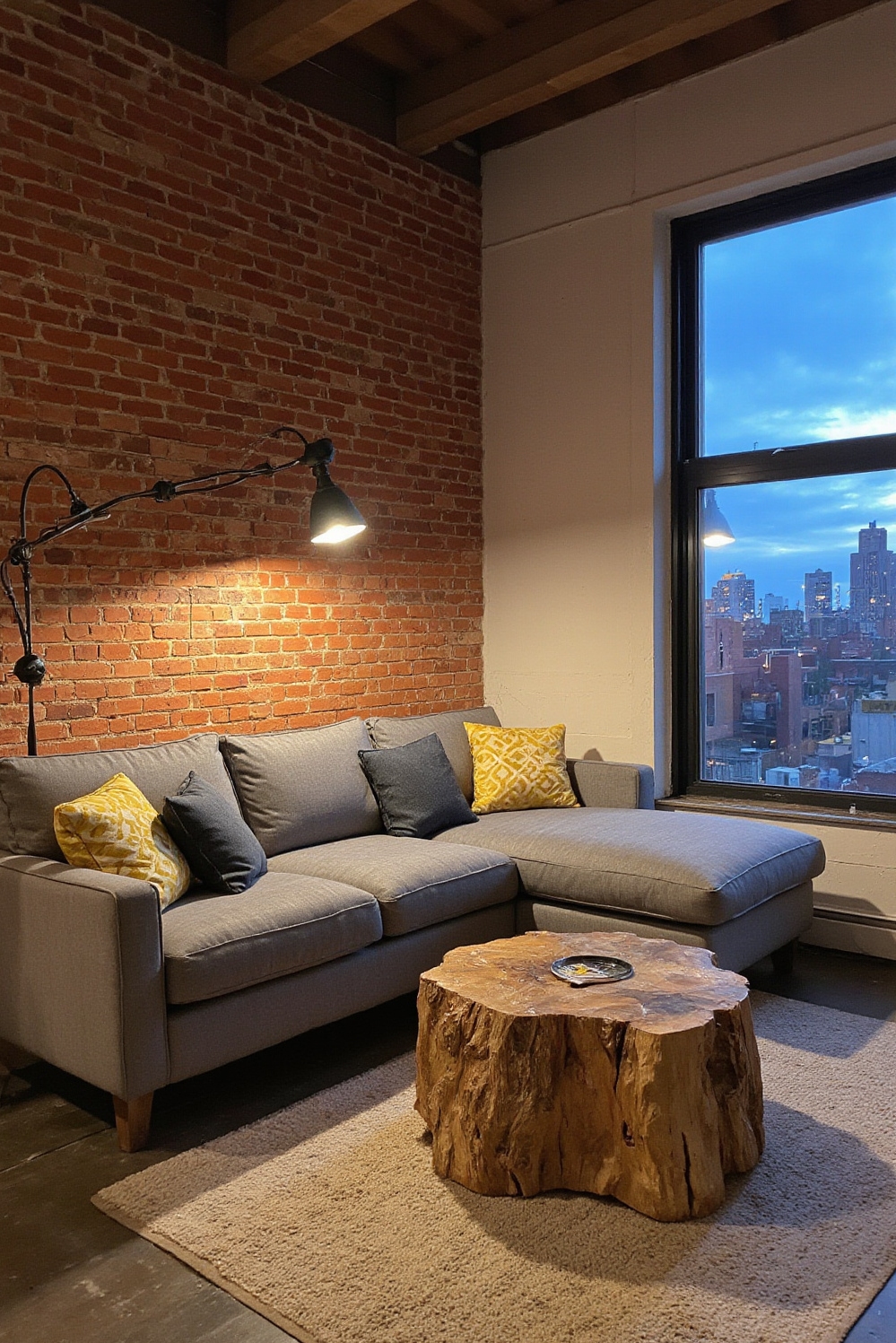Cozy room aesthetic - Industrial Chic Comfort Zones - Sunlight dips below the city skyline, painting the...