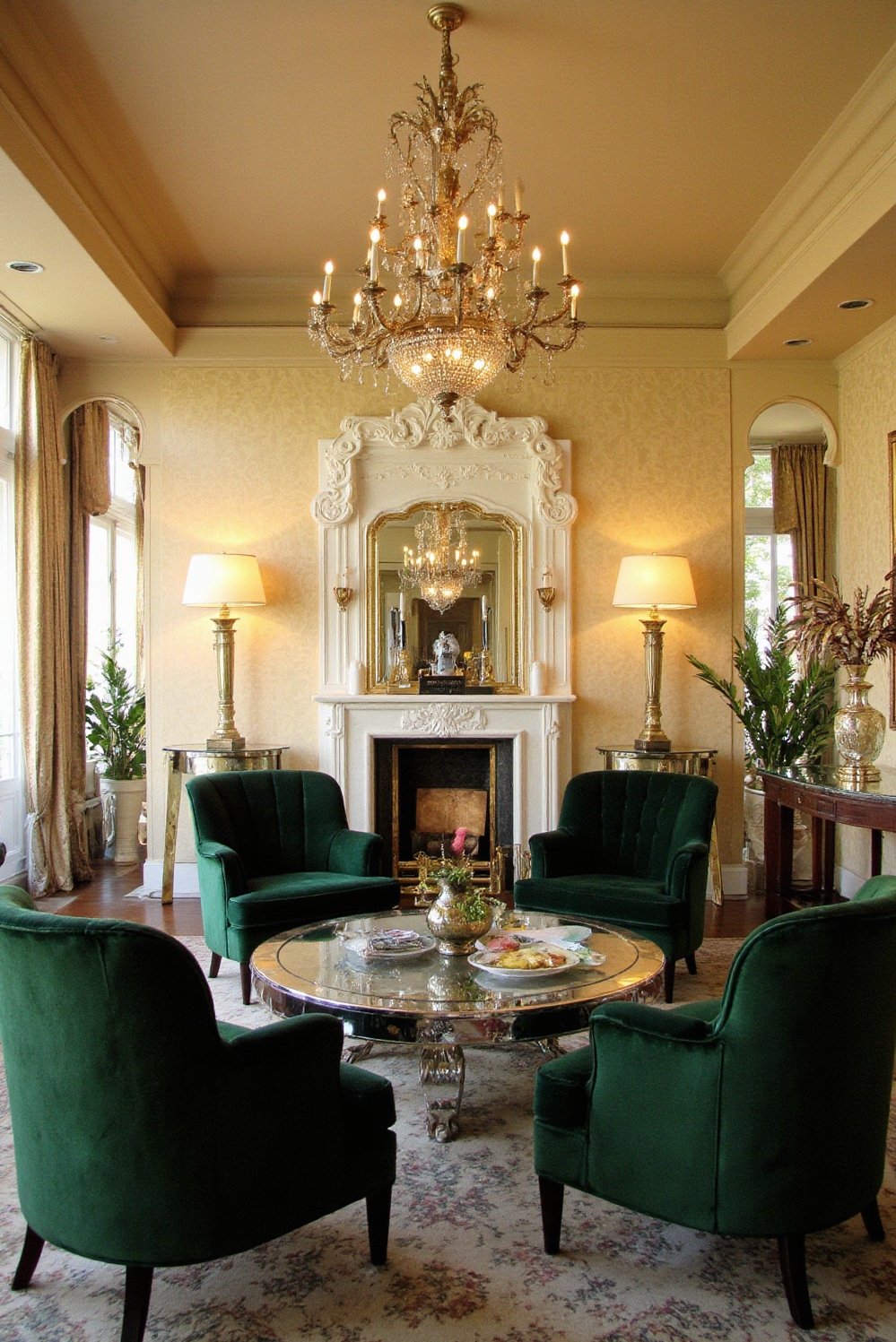 Living room colors ideas - Glamorous Gold and Emerald Interiors - ### Gilding the Glamour: Hollywood Regency Style Pale...