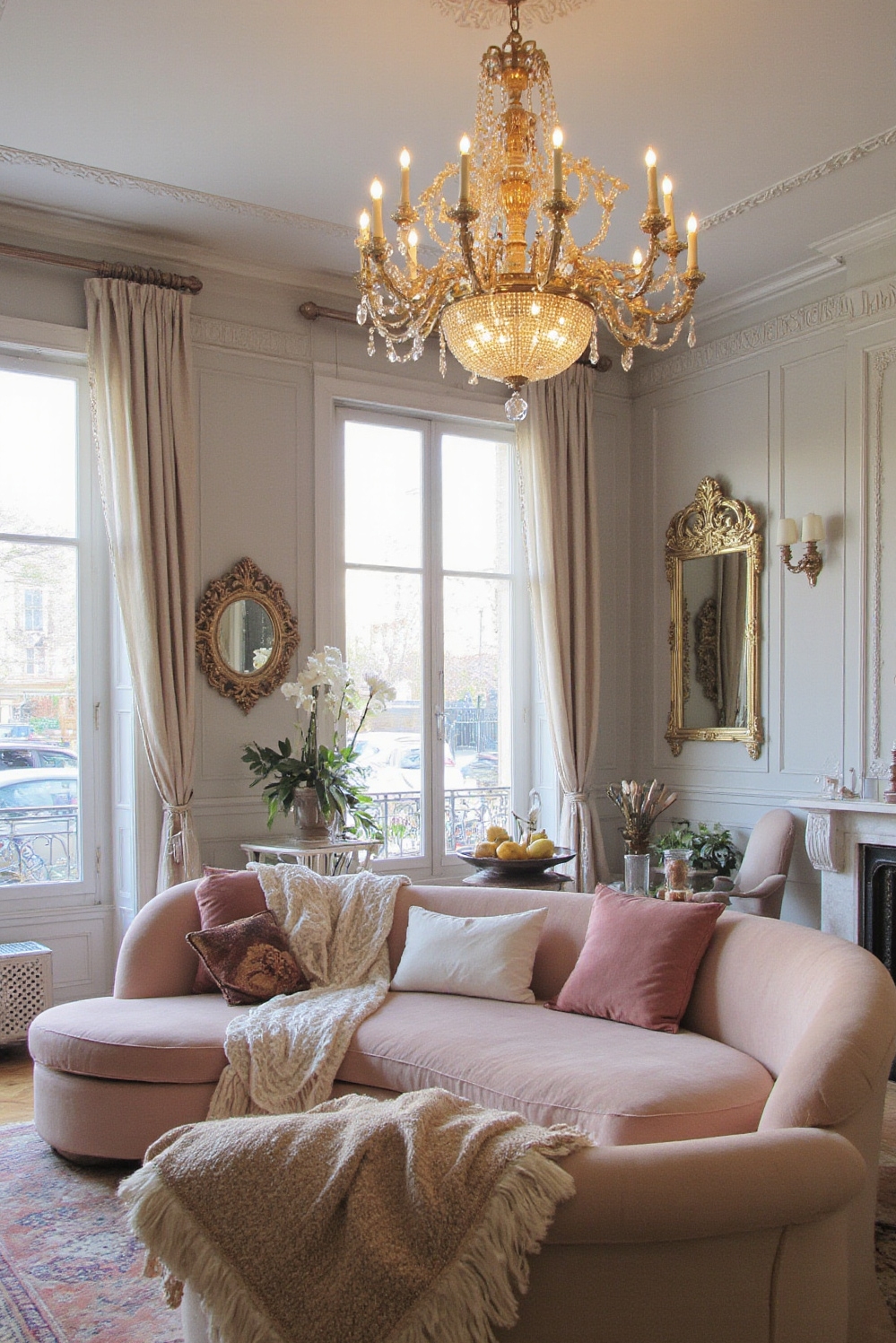 Living room colors ideas - Opulent Parisian Living Room Colors - ### Parisian Elegance in Silver and Blush Rain...