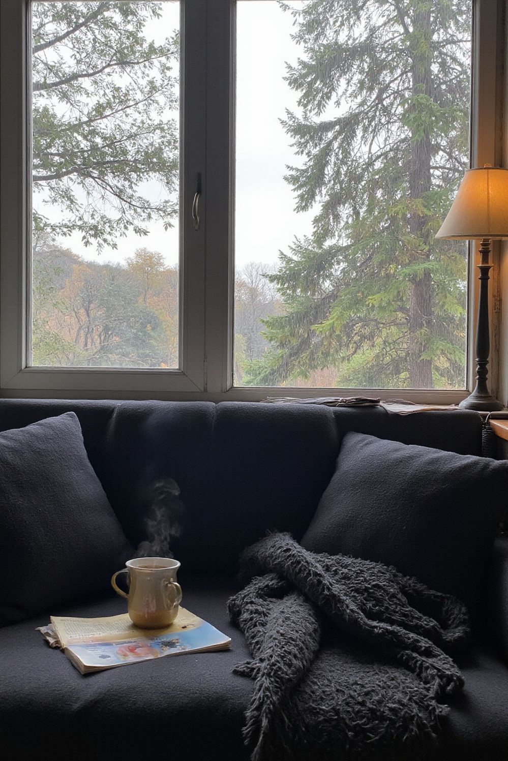 Cozy room aesthetic - Rainy Days, Cozy Nooks, Pure Bliss - Rain streams down the windowpane, creating a dreamy,...