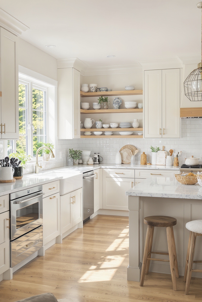Taupe kitchen cabinets - Your Welcoming Taupe Kitchen - Sunlight floods this kitchen, illuminating light taupe cabinets...