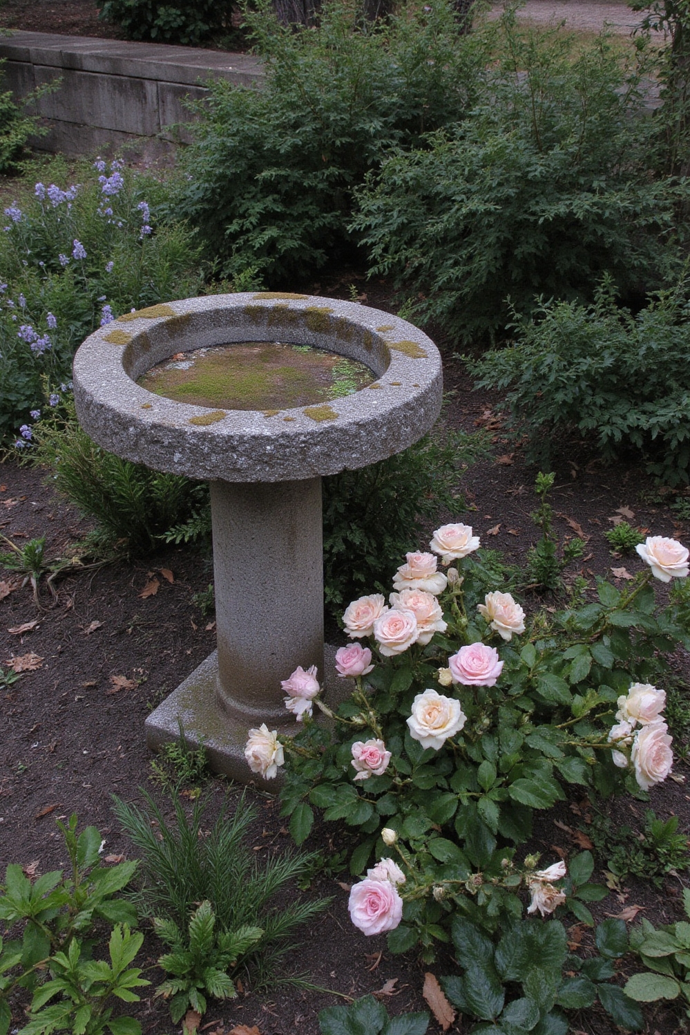 urban garden ideas - Vintage Bird Bath Garden Oasis - You step into a small backyard oasis where...