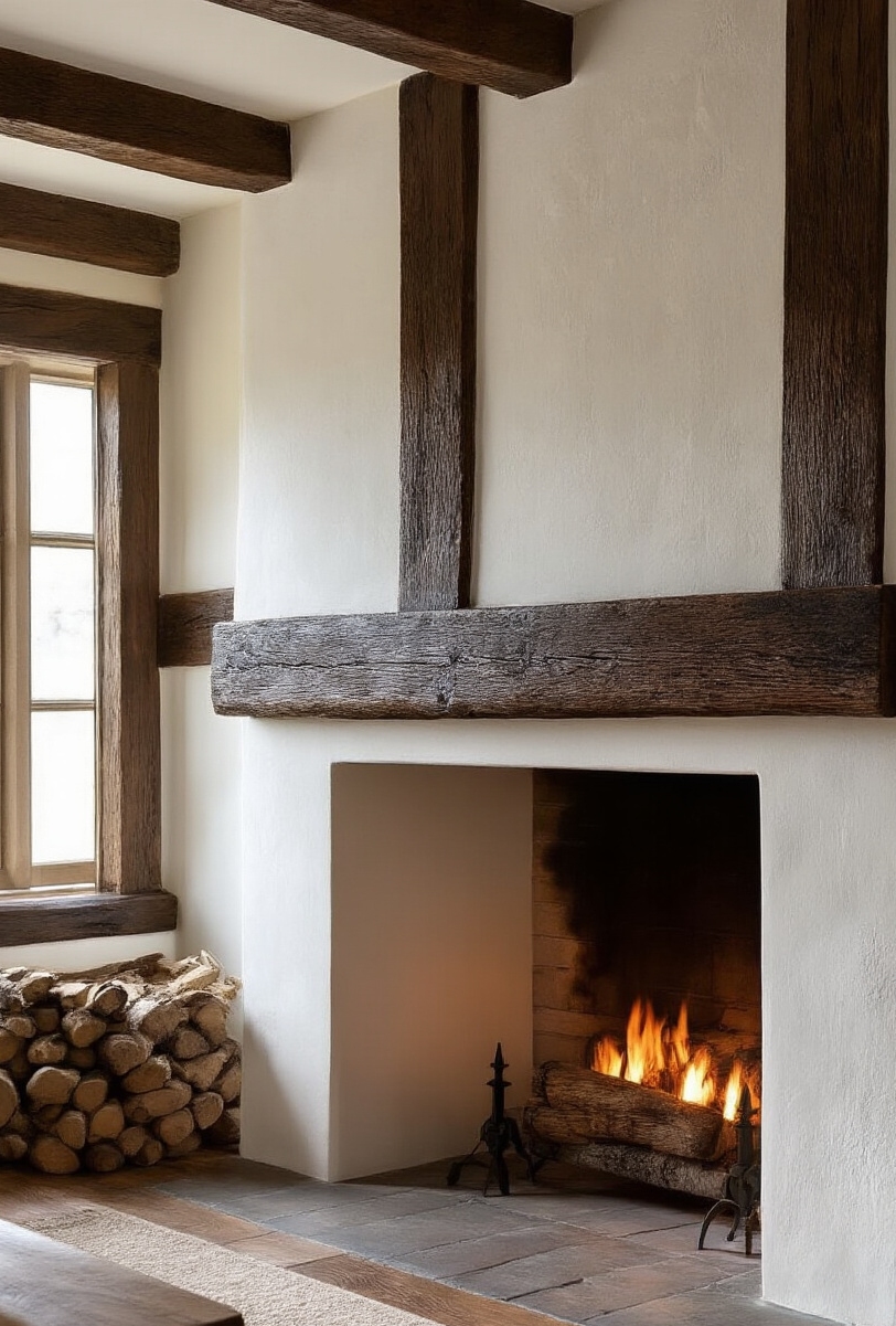 wall moldings - Tudor Flair: Bold Timber Moldings - A hefty, hand-hewn oak beam boldly traverses a...