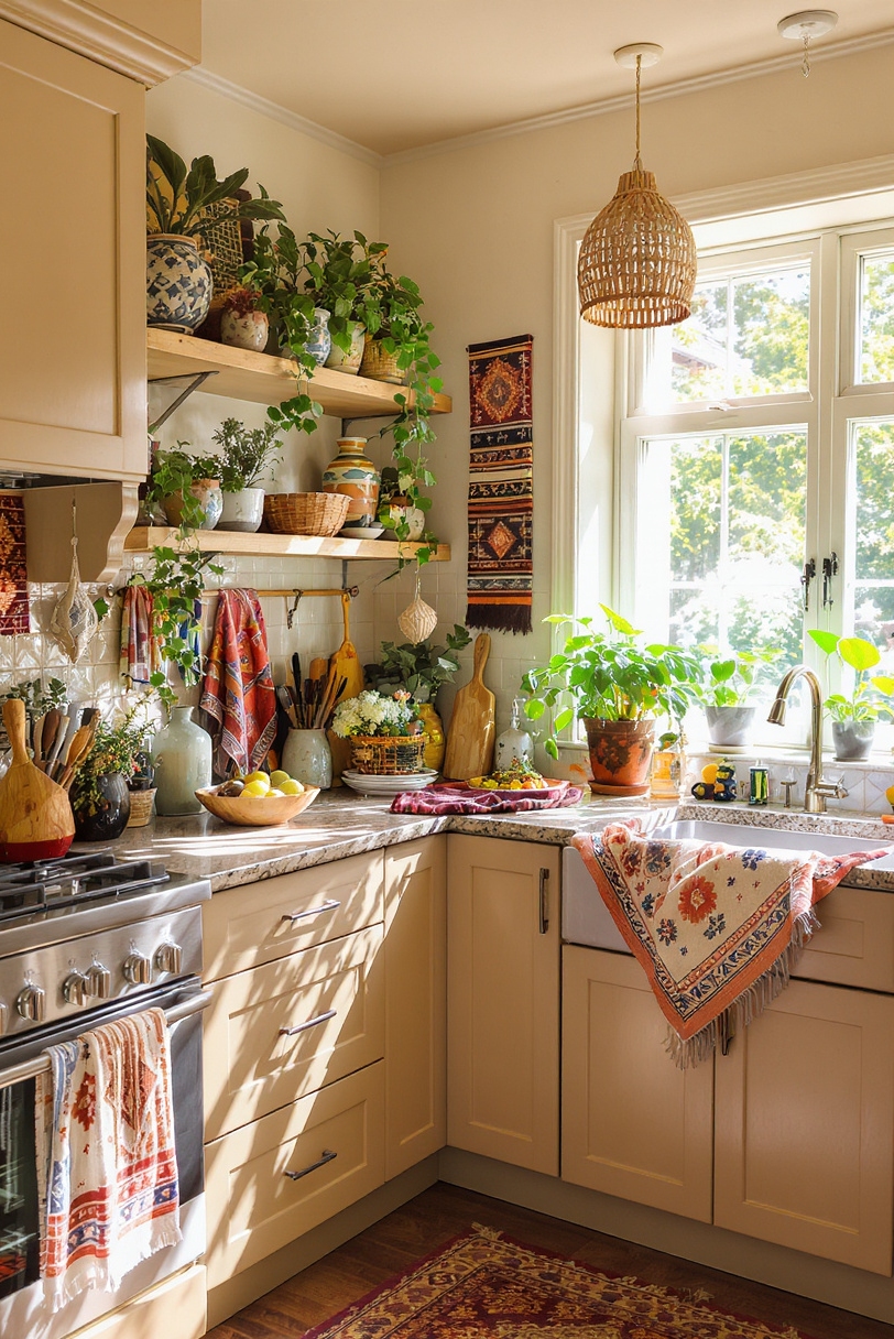 Taupe kitchen cabinets - Taupe: The Bohemian Kitchen Canvas - Filtered sunlight pours into this kitchen, highlighting warm...