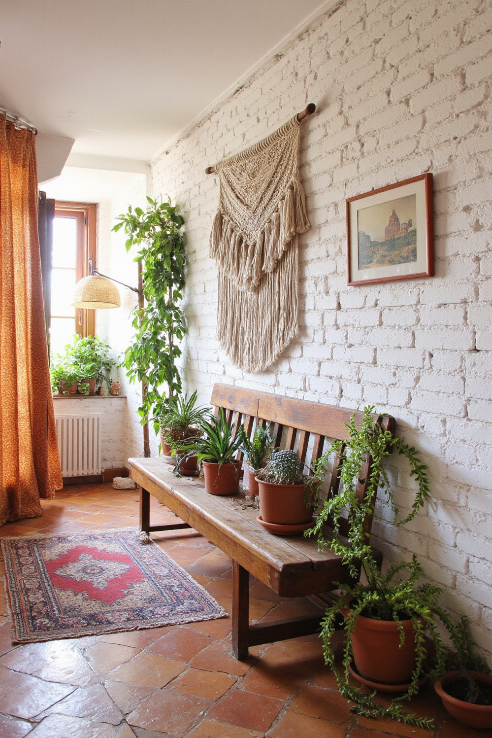 end of hallway decor - Crafting A Global Hallway Sanctuary - Whitewashed brick walls provide a crisp backdrop as...