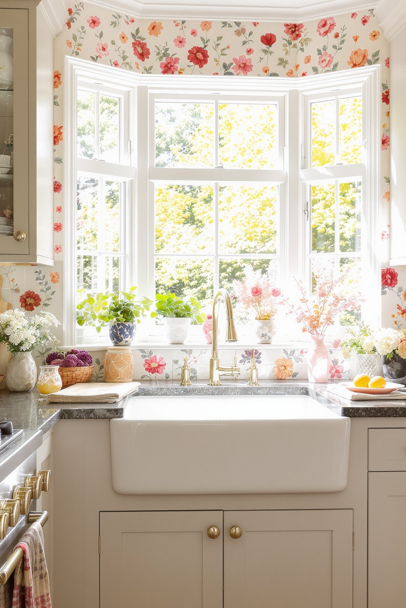 Taupe kitchen cabinets - Taupe Cabinets: Fresh Kitchen Charm - Sunlight streams into this cheerful kitchen, illuminating light...