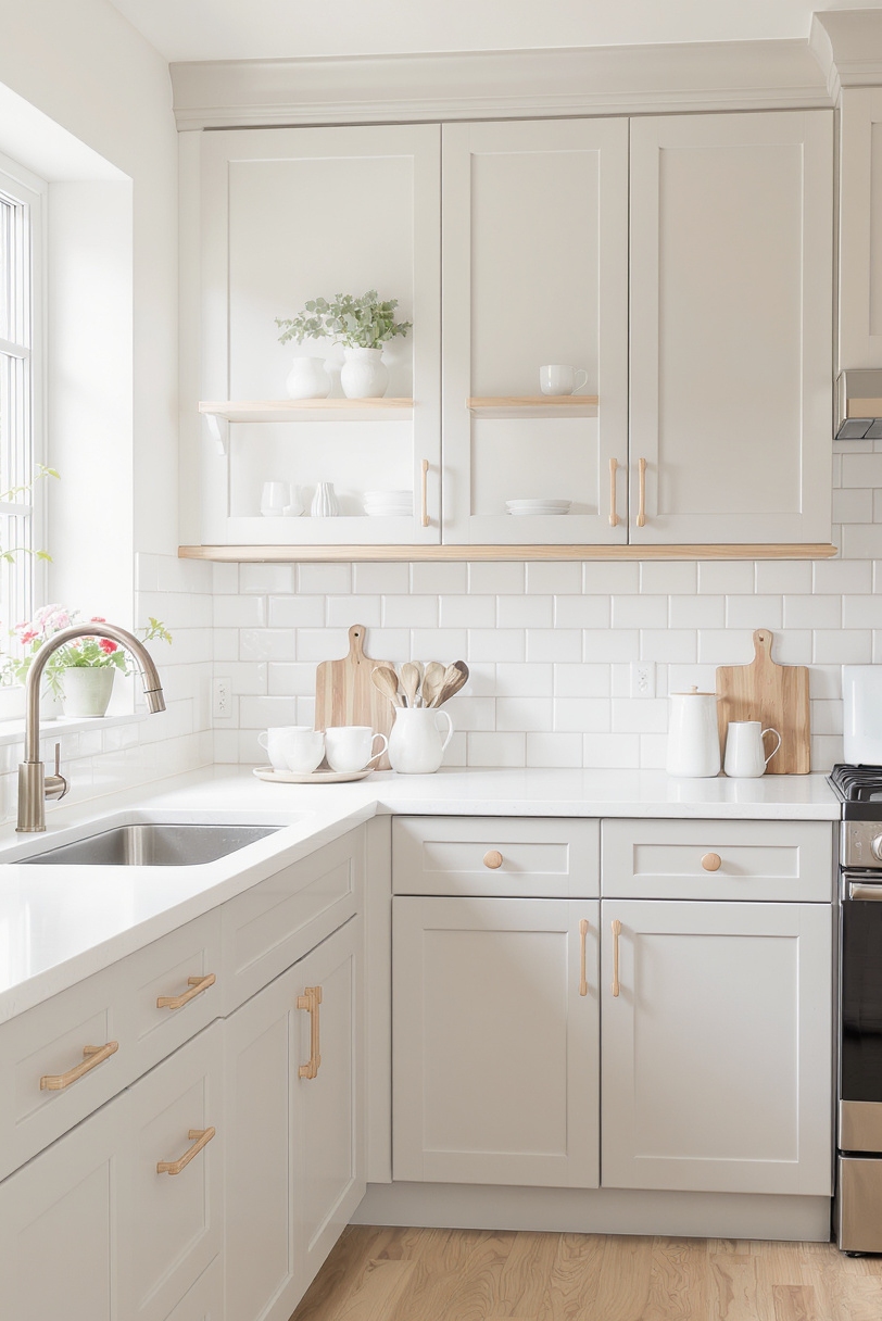 Taupe kitchen cabinets - Scandinavian Serenity: Taupe Kitchen Cabinets - Pale taupe cabinets breathe understated elegance into this...