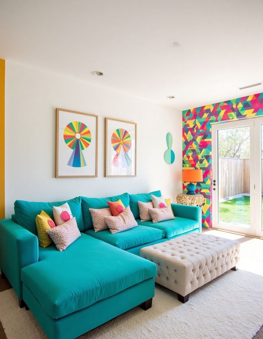 Family Room Design - Your Vibrant Family Play Space - Sunlight floods this family room, bouncing off crisp...