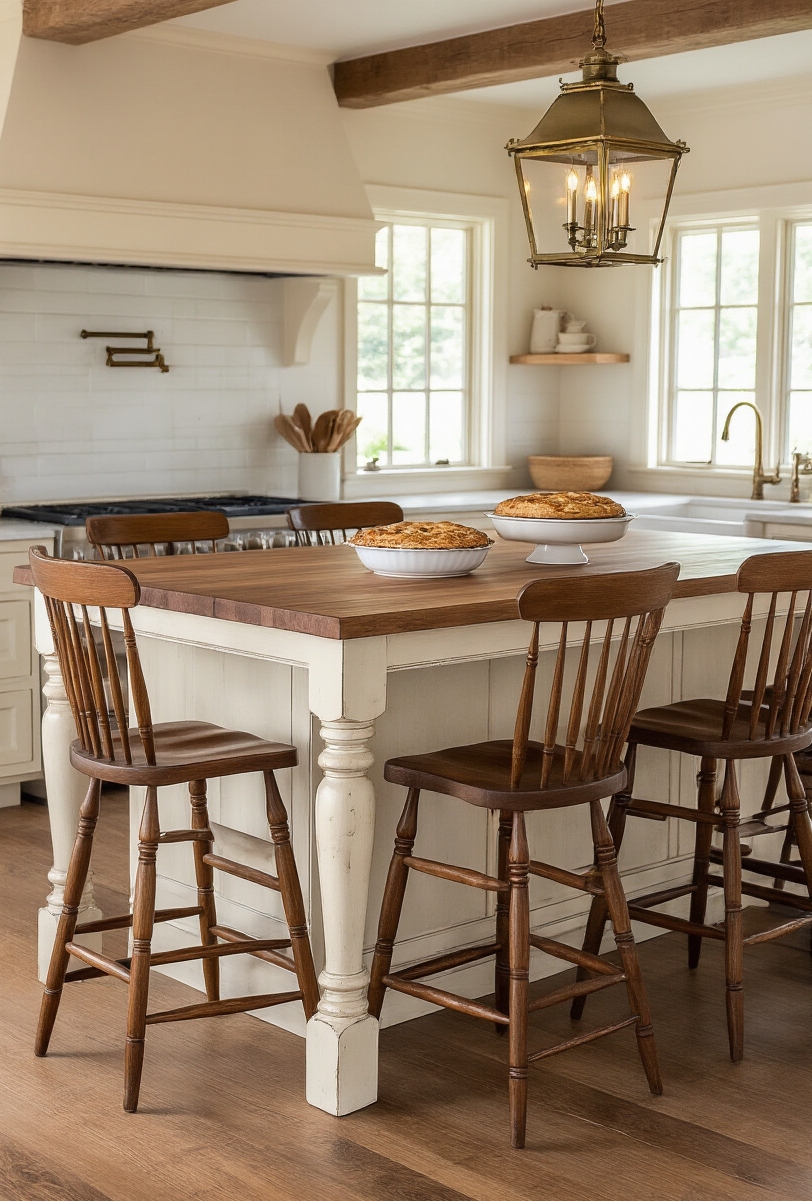 kitchen island seating - Warm Island Seating Nook - This kitchen island instantly invites you to pull...