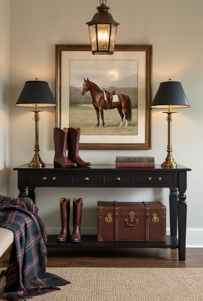 foyer decor ideas - Sophisticated Entryway Statements - This foyer welcomes you with equestrian chic and...